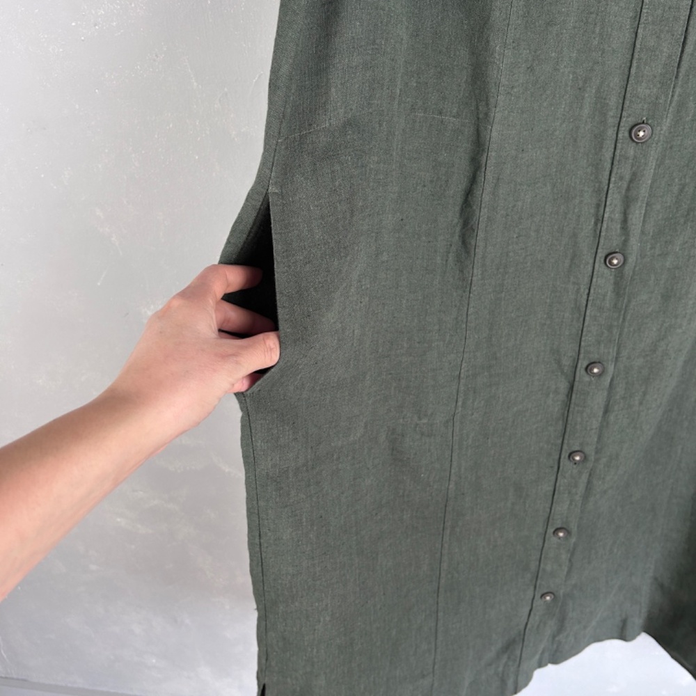 J. Jill midi shirt dress plus size 2X 100% linen green button up short sleeve - Picture 5 of 14